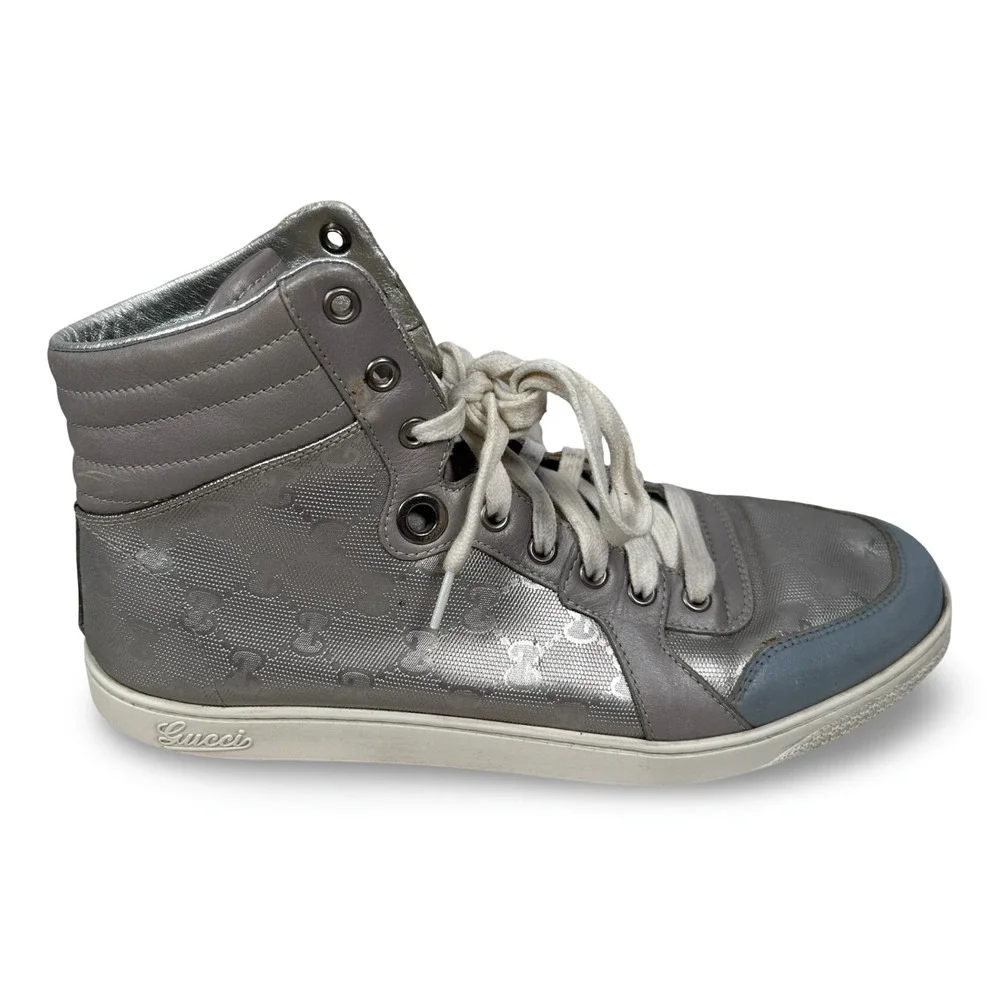 Gucci Coda GG Imprime Monogram Shoes Men’s 7.5 G Silver High Top‎ Lace Sneakers